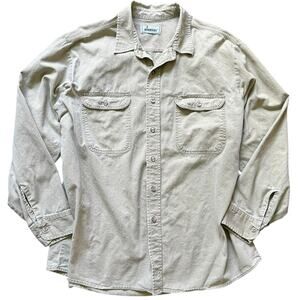 Vintage Roebucks Workwear Shirt – Beige Khaki Long Sleeve Button Down Western